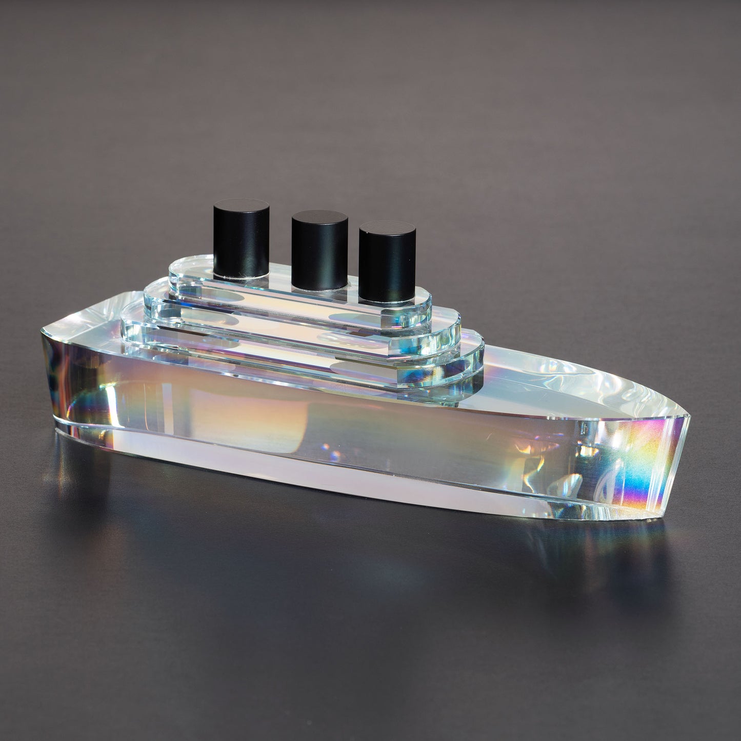 Crystal Seas Ship - Crystal Table Showpiece - Clear with Rainbow Effect