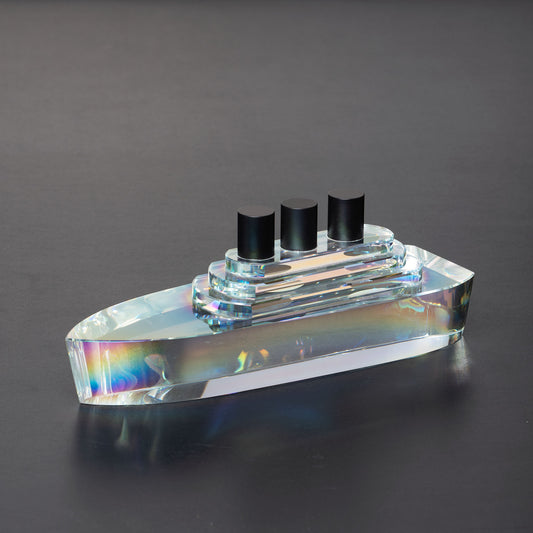 Crystal Seas Ship - Crystal Table Showpiece - Clear with Rainbow Effect