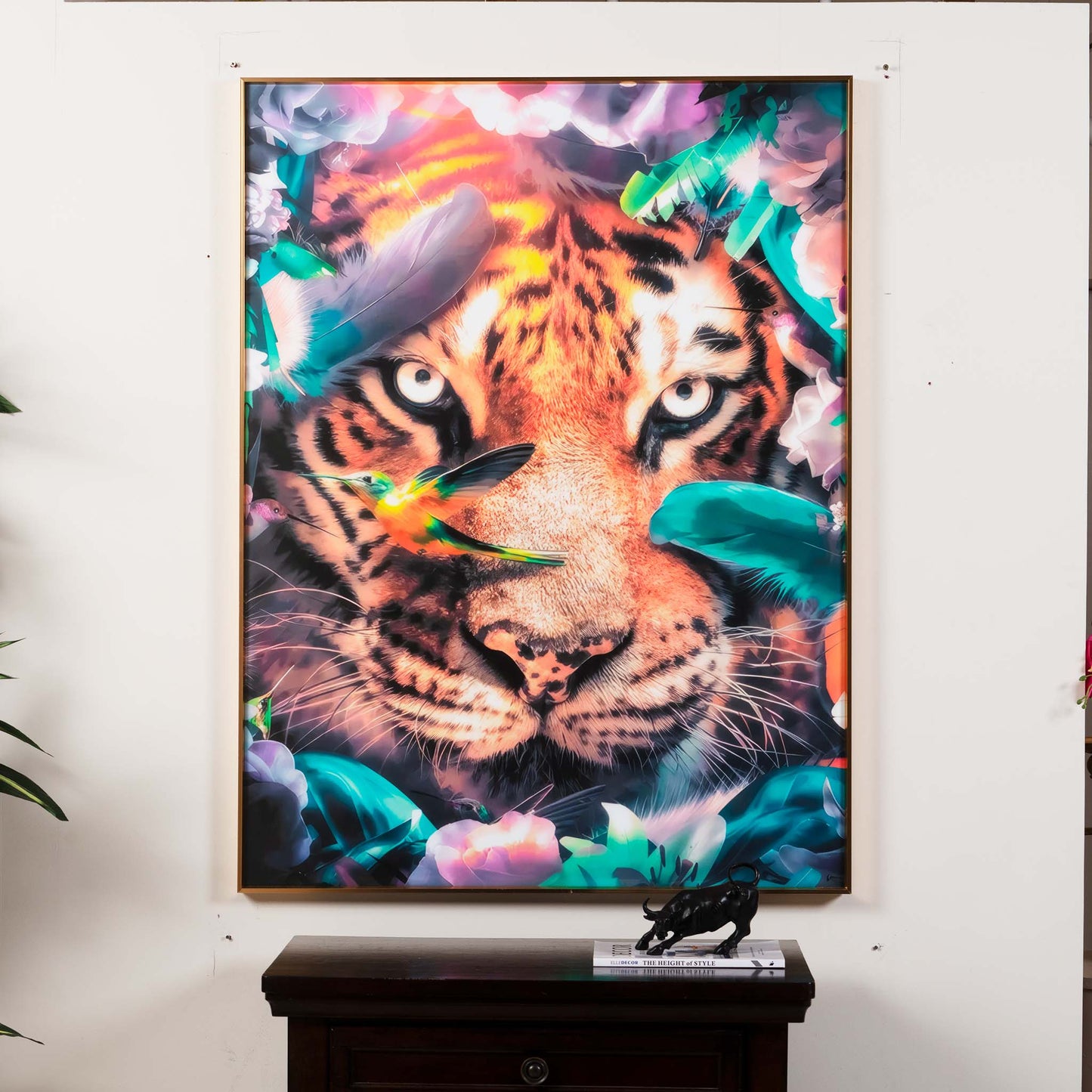 crystal porcelain wall arts Wild Symphony - Glass Framed HD Print Tiger Wall Art ~ 4 feet x 3 feet