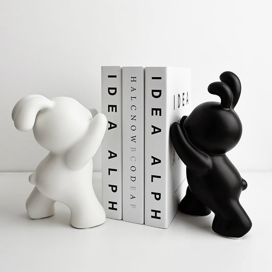 Bookend The Spontaneous Coney - Style 2 - Black & White Ceramic Rabbits Bookend (Set of 2)