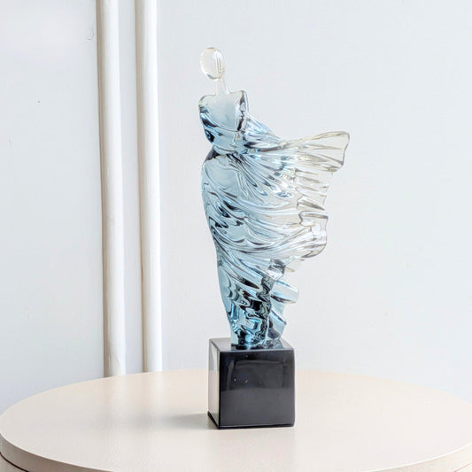 Diva translucent blue resin dancer showpiece on black marble base, product view