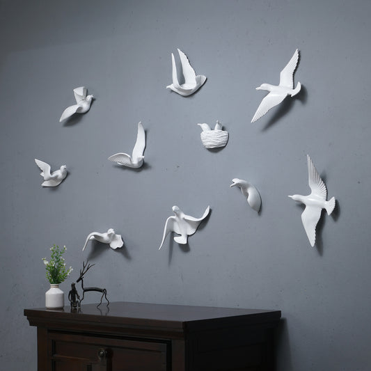 Wall Mounts & Accents Angel of Prosperity Birds Wall Mount Decor - White (Set of 10)