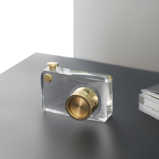 Showpiece The Cloud of Nostalgia - Crystal & Brass Camera Table Showpiece