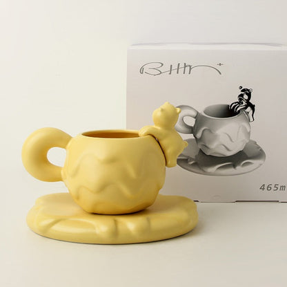 Coffee Mugs Honey Hug - Ceramic Coffee Cup Set in Creamy Yellow