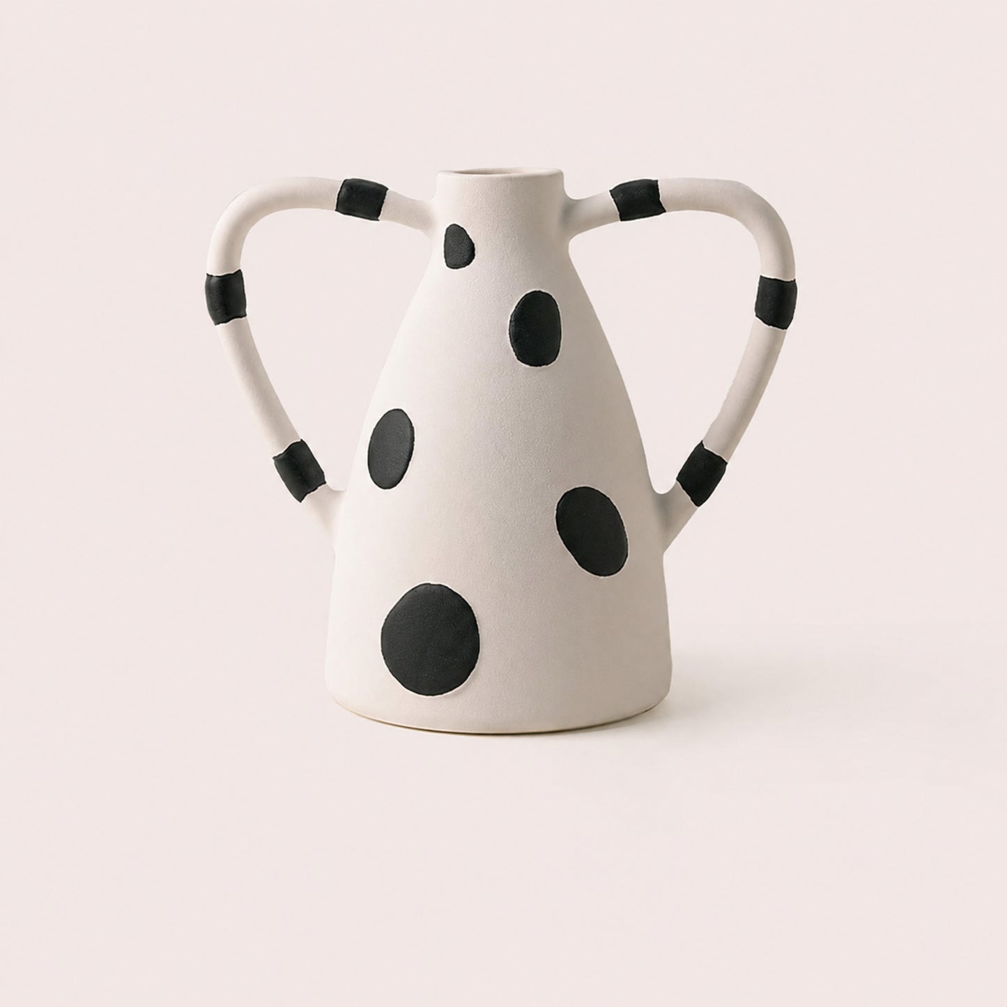 Geometrica white ceramic table vase with black polka dots