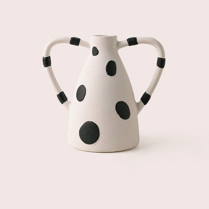 Geometrica white ceramic table vase with black polka dots