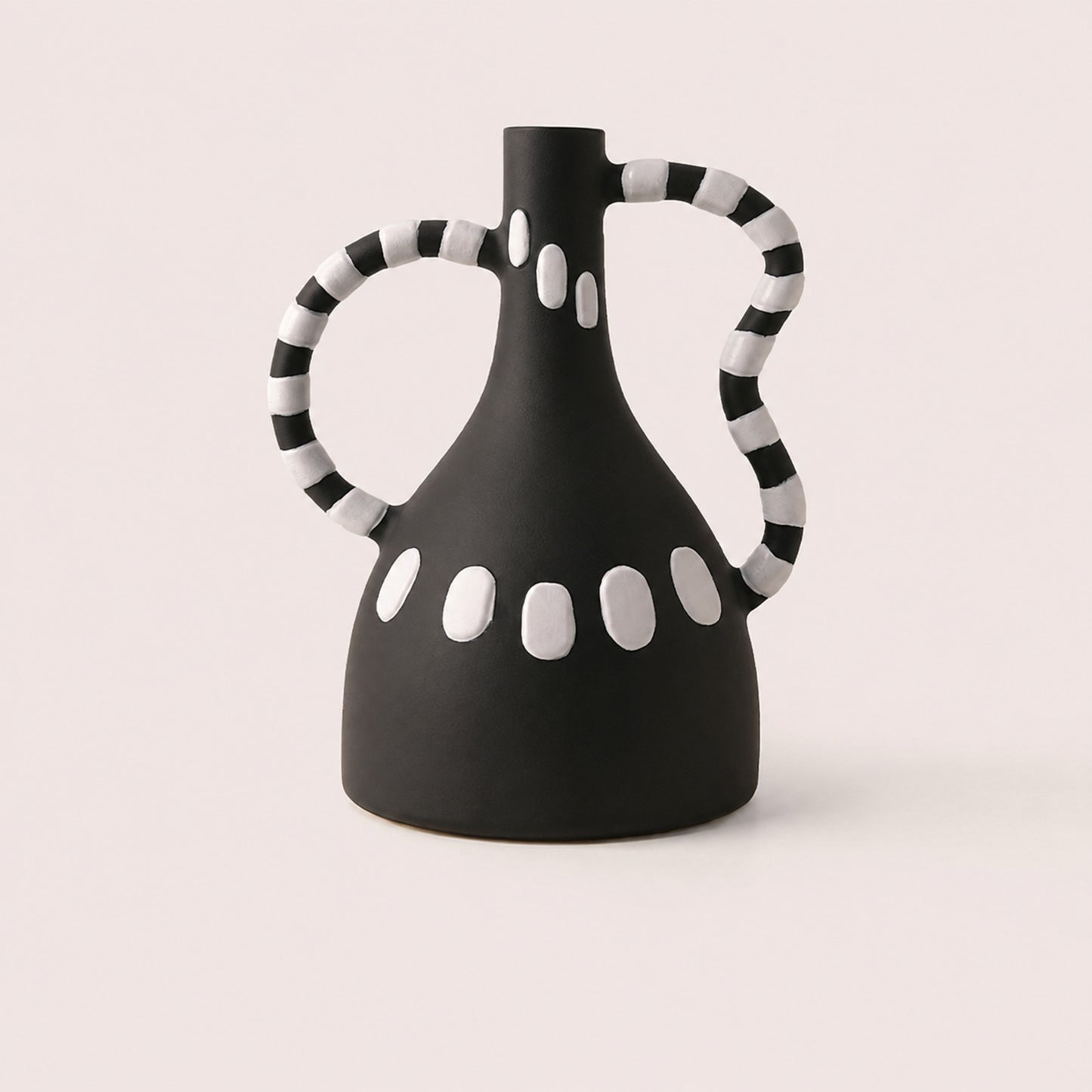 Geometrica black ceramic table vase with white polka dots