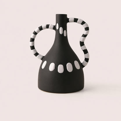 Geometrica black ceramic table vase with white polka dots