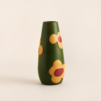 Fresco hand-painted ceramic vase in Green