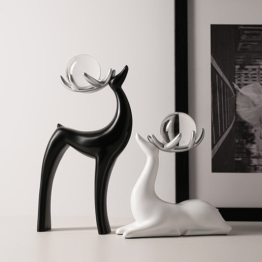 Showpiece Celestial Stags - Ceramic & Crystal Deer Table Showpiece (Set of 2)