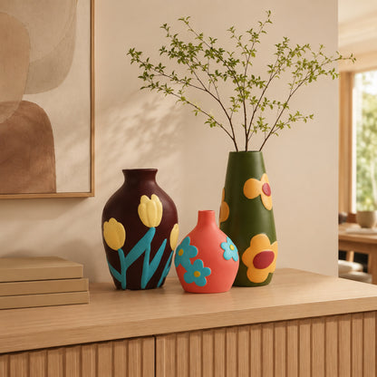 Fresco ceramic vase collection styled on a dining sideboard