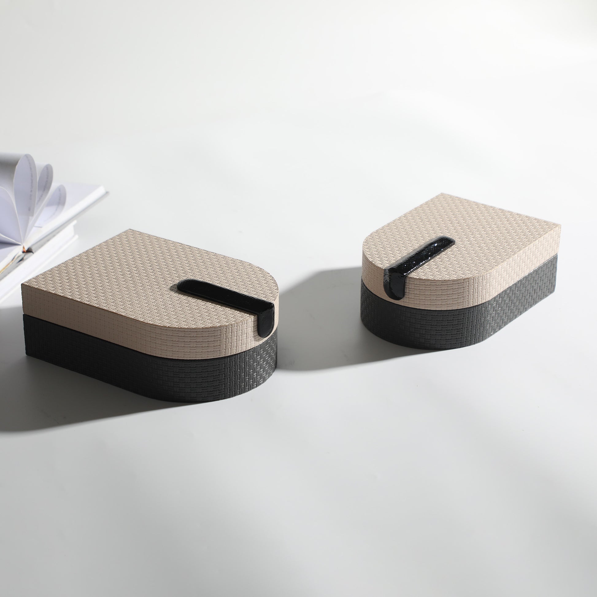 Storage Box Harmonic Hues: Leather & MDF Decorative Storage Box (Beige And Grey)