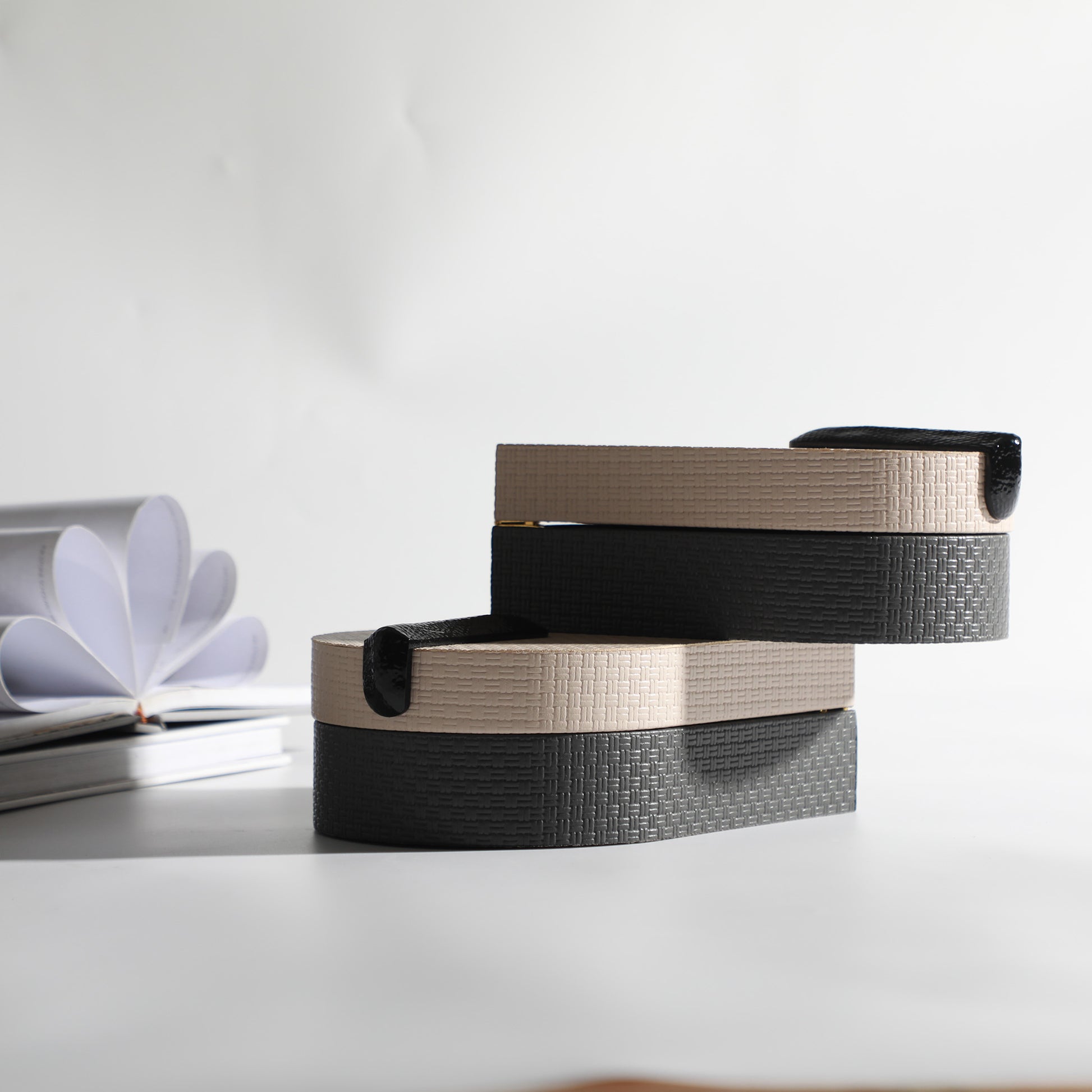 Storage Box Harmonic Hues: Leather & MDF Decorative Storage Box (Beige And Grey)