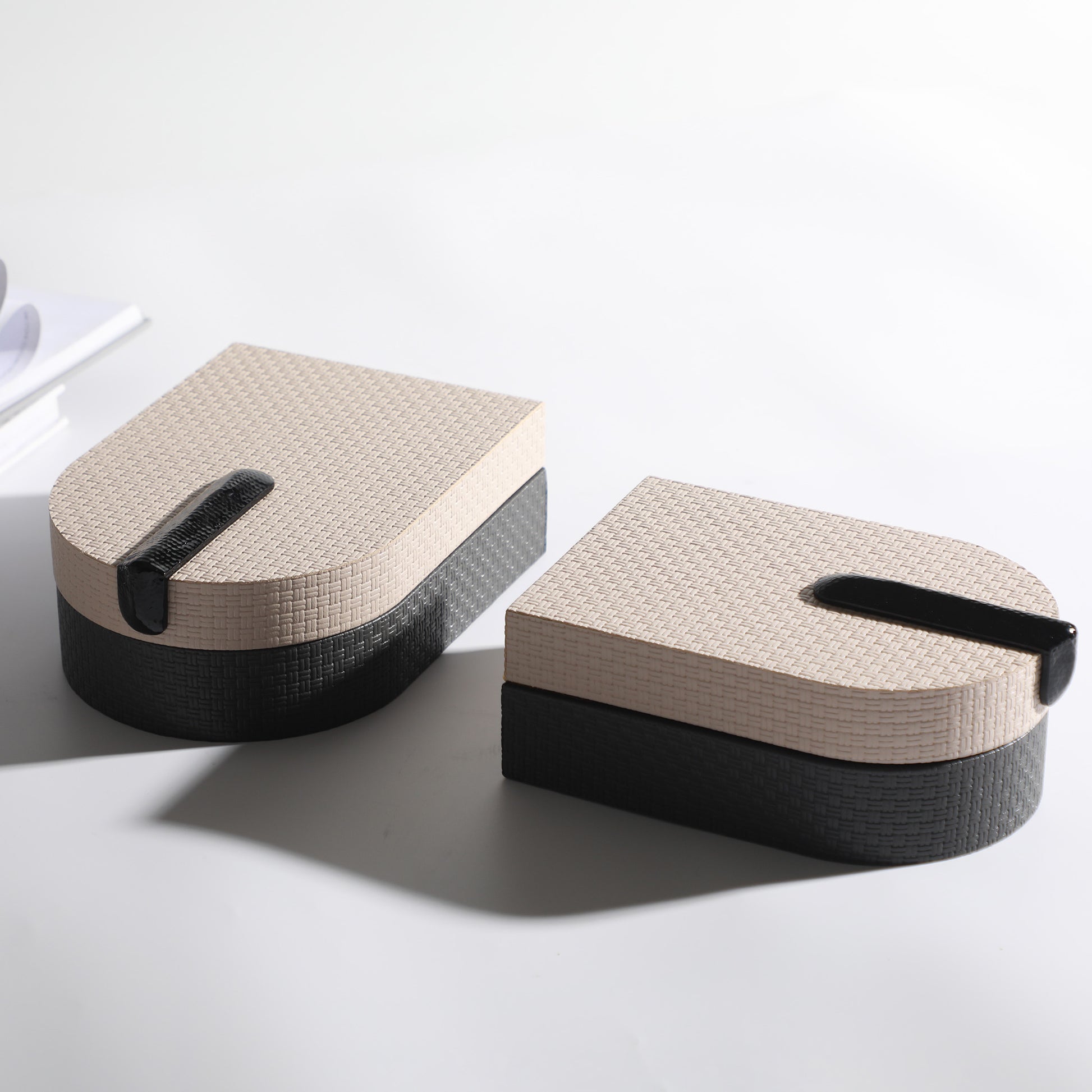 Storage Box Harmonic Hues: Leather & MDF Decorative Storage Box (Beige And Grey)