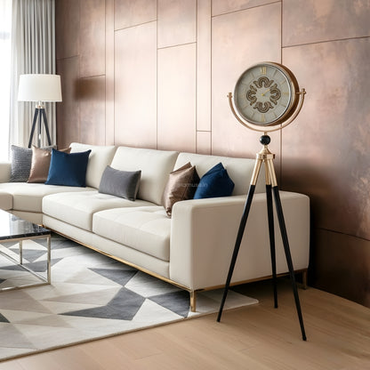 Artisanal Timecraft - Designer Floor Clock with Moving Gears Mechanism - White & Gold