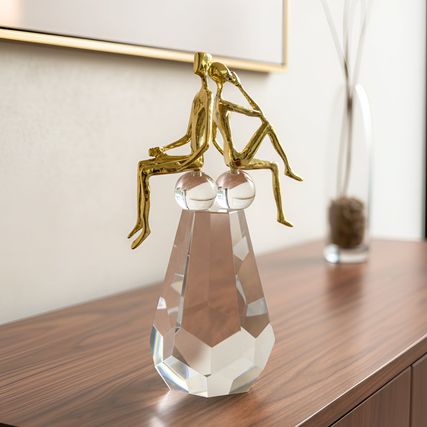 Lean In - Crystal & Brass Couple Figurine