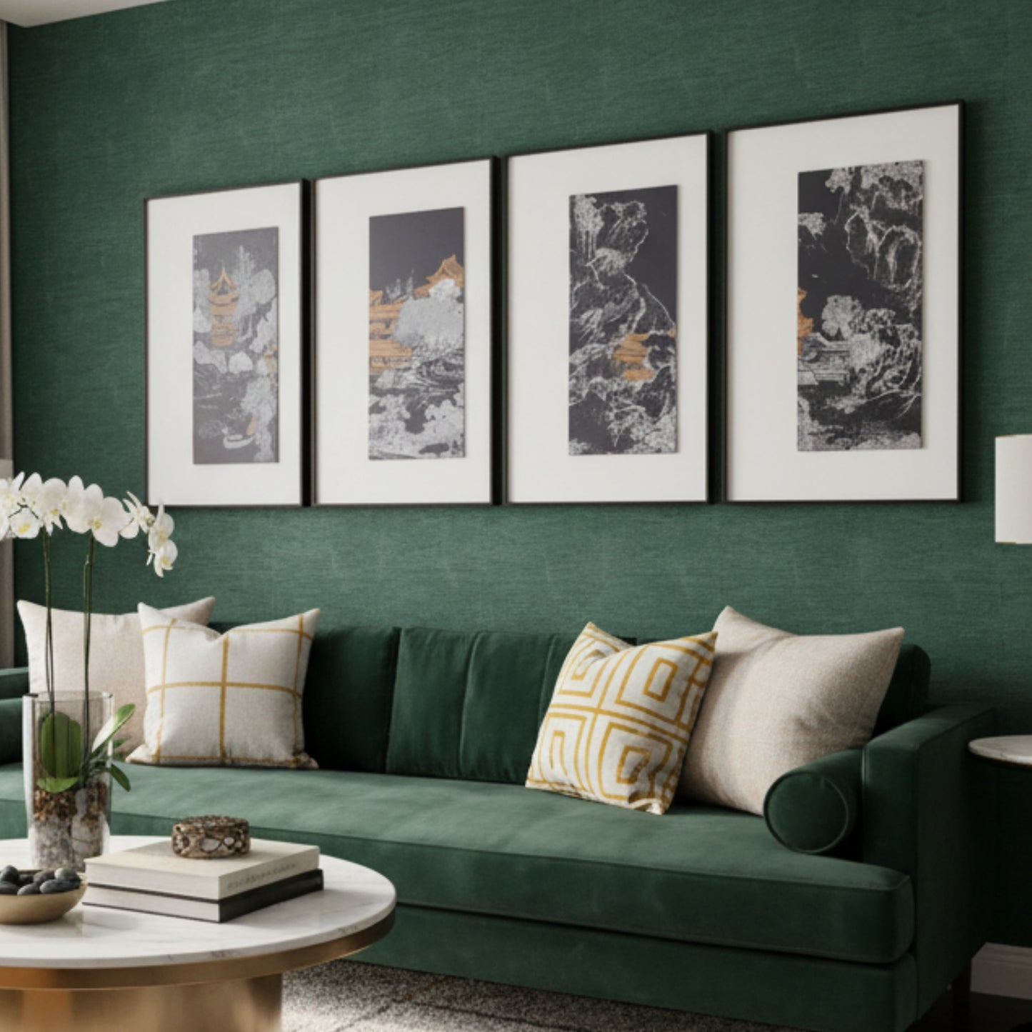 Tales of the Noble Court - Leather & Silk Textured Premium Wall Art (Set of 4) ~ 5.5 Ft Long