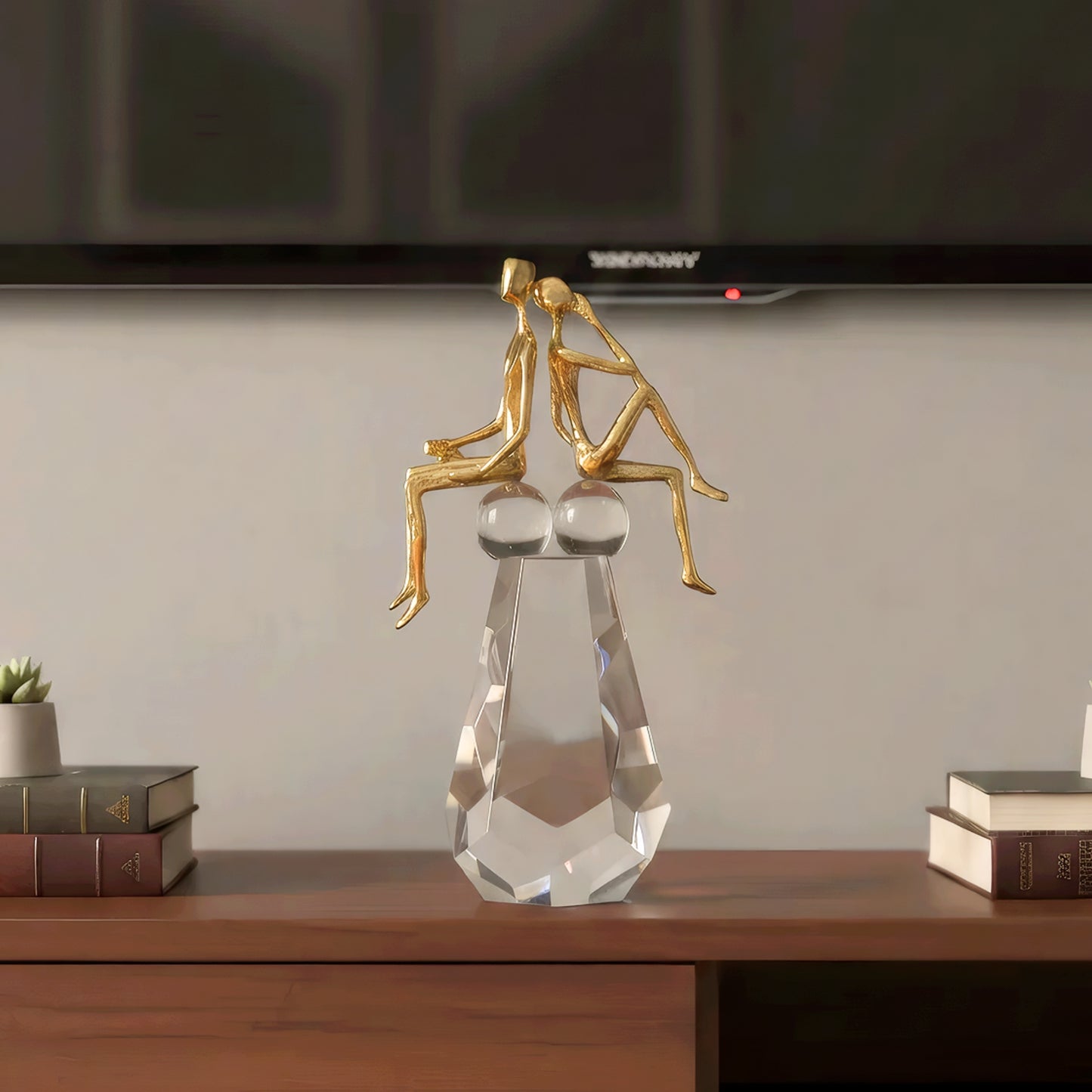 Lean In - Crystal & Brass Couple Figurine