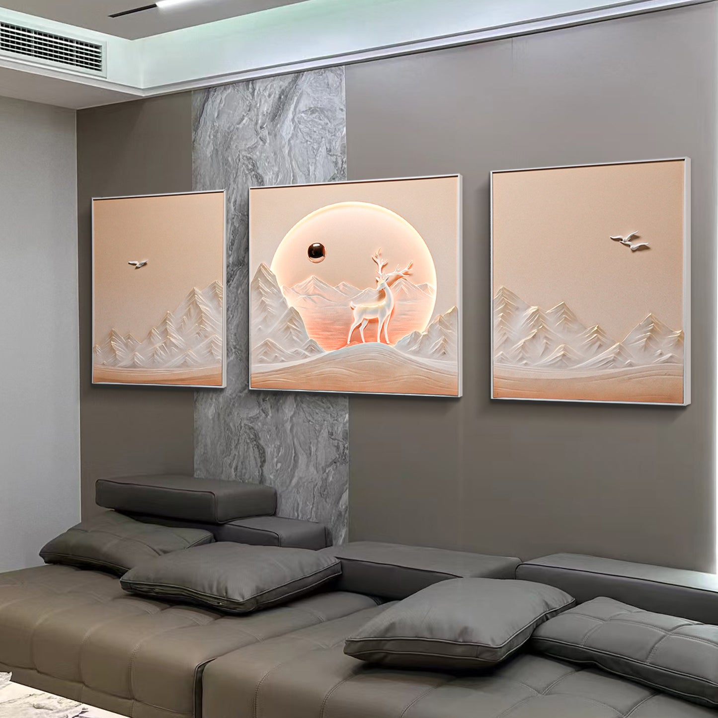 Montrel - Deer Scenery Inspired Premium Wall Art  ~ 7 feet long