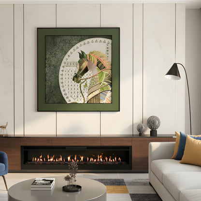 Regalia - Horse Inspired Leather 3D Wall Art (Green & Gold) ~ 3.5 x 3.5 feet