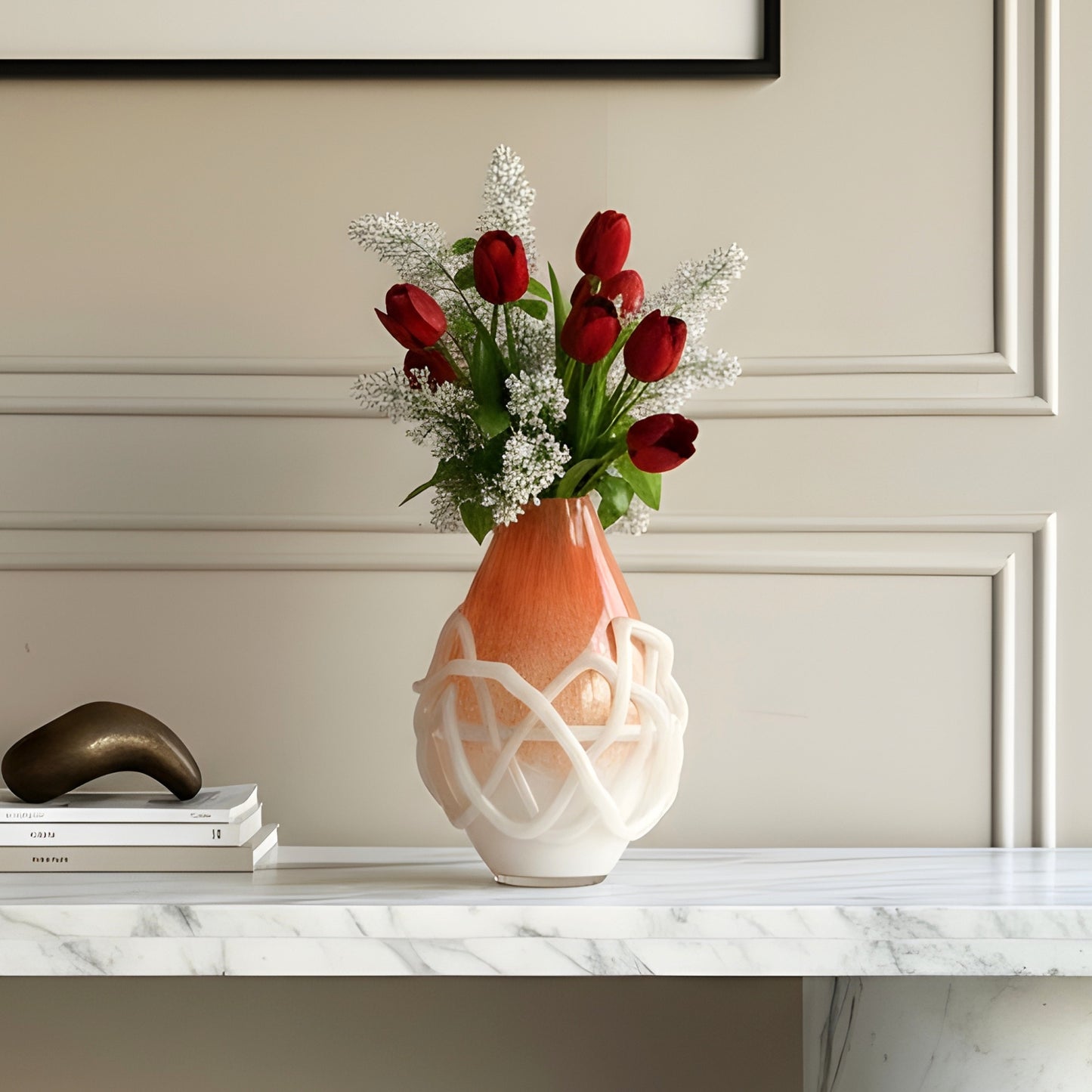 Entwine - Peach & White Glass Vase