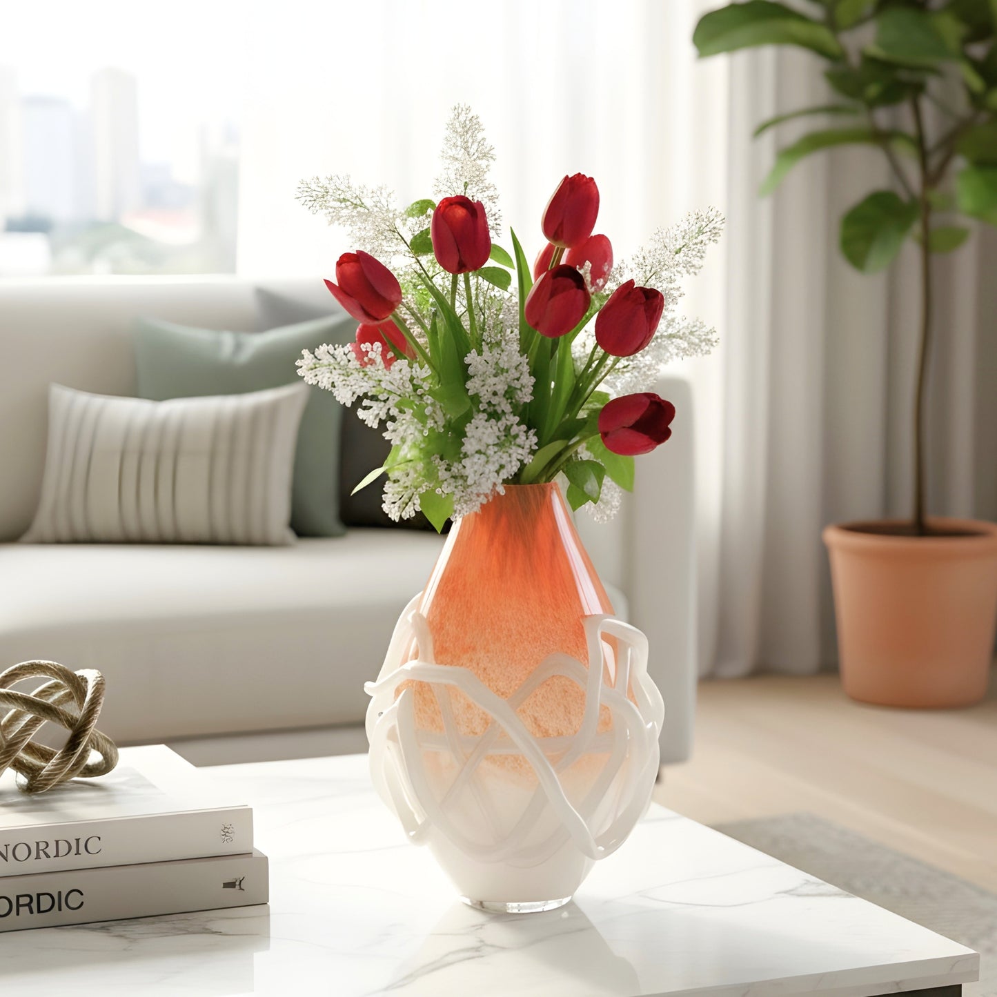 Entwine - Peach & White Glass Vase