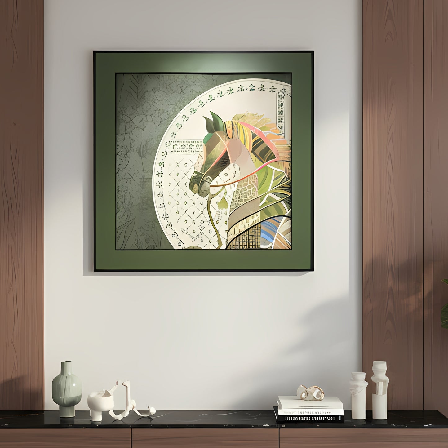 Regalia - Horse Inspired Leather 3D Wall Art (Green & Gold) ~ 3.5 x 3.5 feet