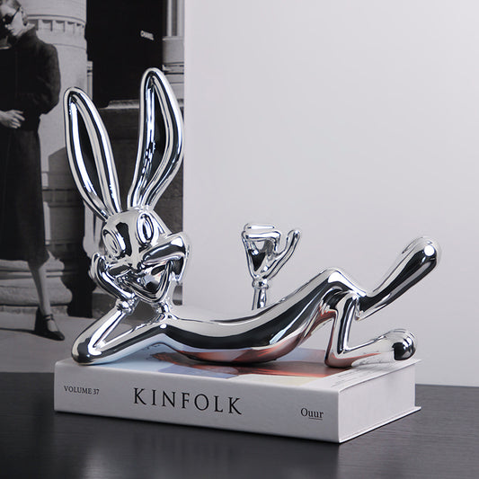 Showpiece Bash Bunny Ceramic Table Showpiece - Silver