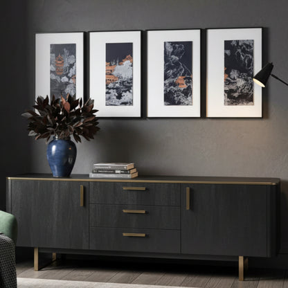 Tales of the Noble Court - Leather & Silk Textured Premium Wall Art (Set of 4) ~ 5.5 Ft Long