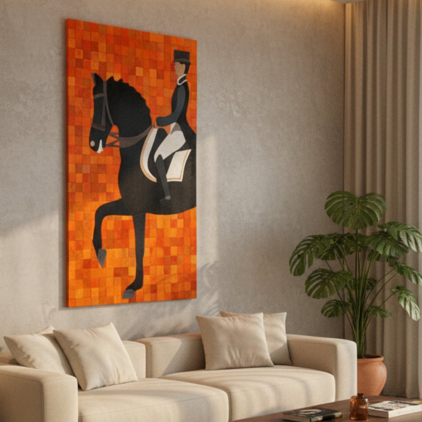 The Marshal - Horse & Rider Bovine Leather Wall Art ~ 5 feet