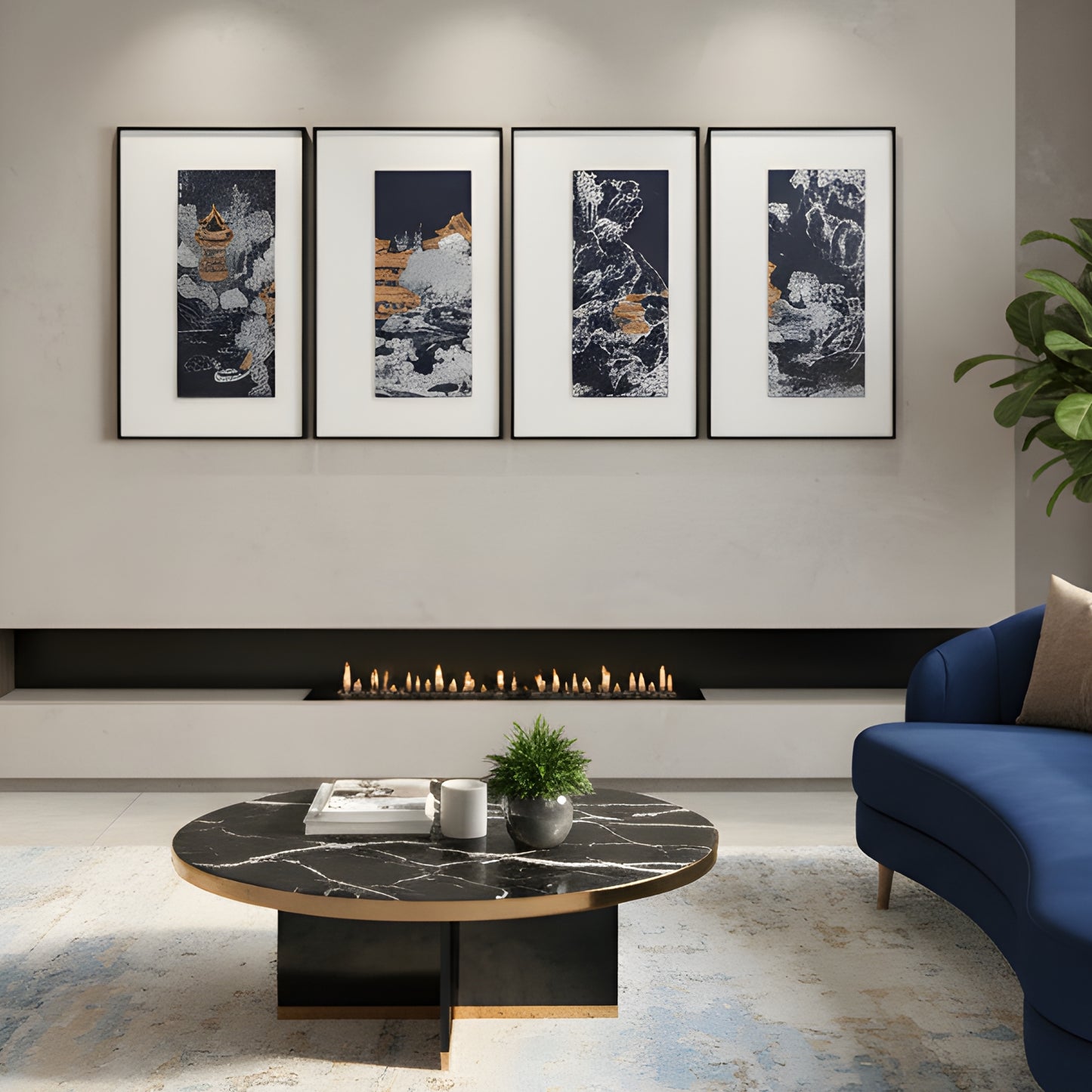 Tales of the Noble Court - Leather & Silk Textured Premium Wall Art (Set of 4) ~ 5.5 Ft Long