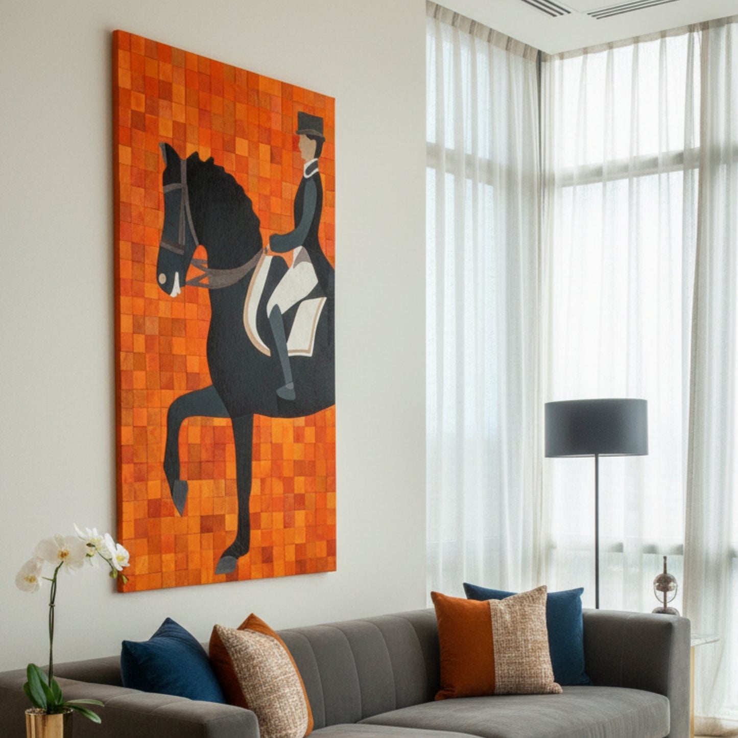 The Marshal - Horse & Rider Bovine Leather Wall Art ~ 5 feet