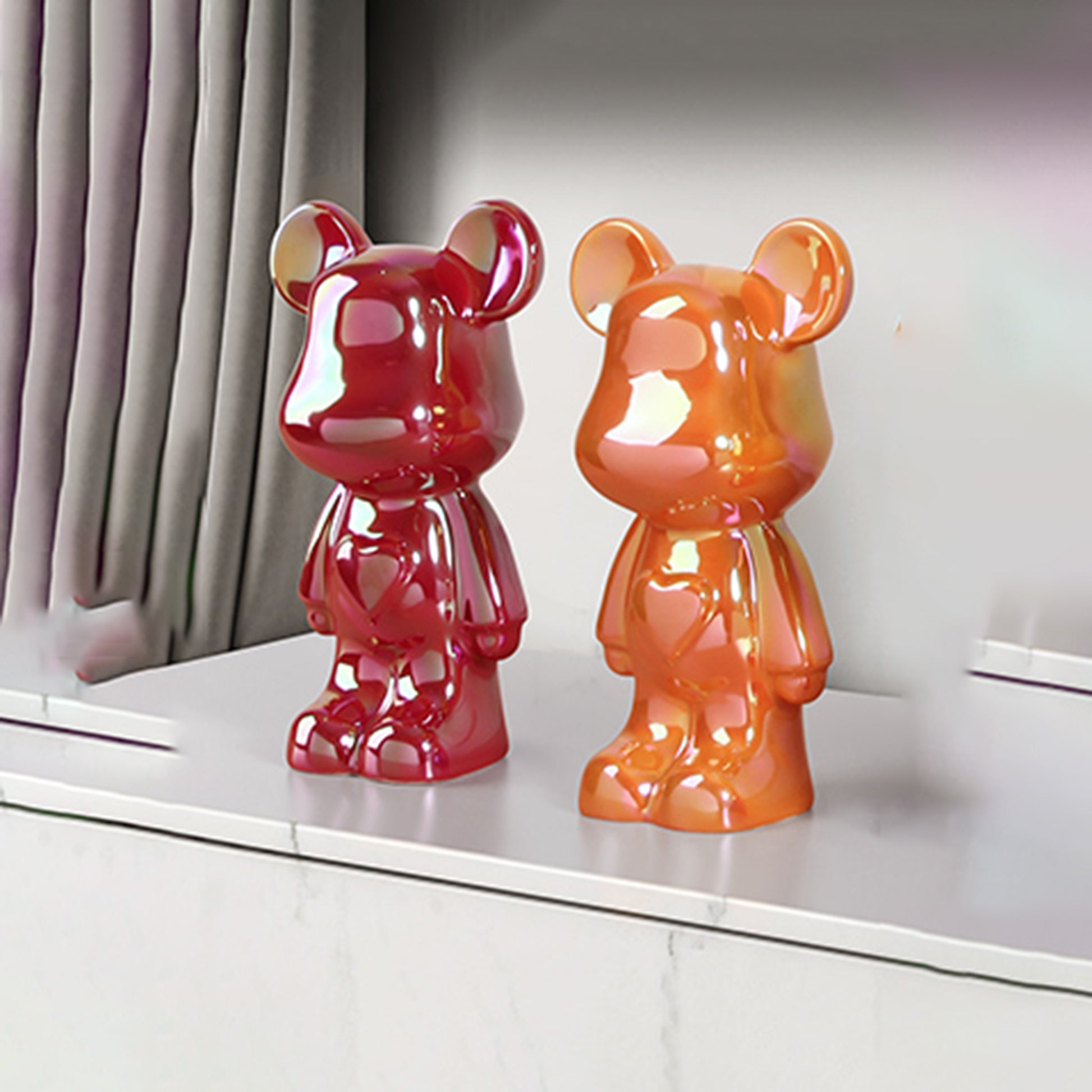 Showpiece Joviality of a Playful Soul - Ceramic Bear Table Showpiece - Orange