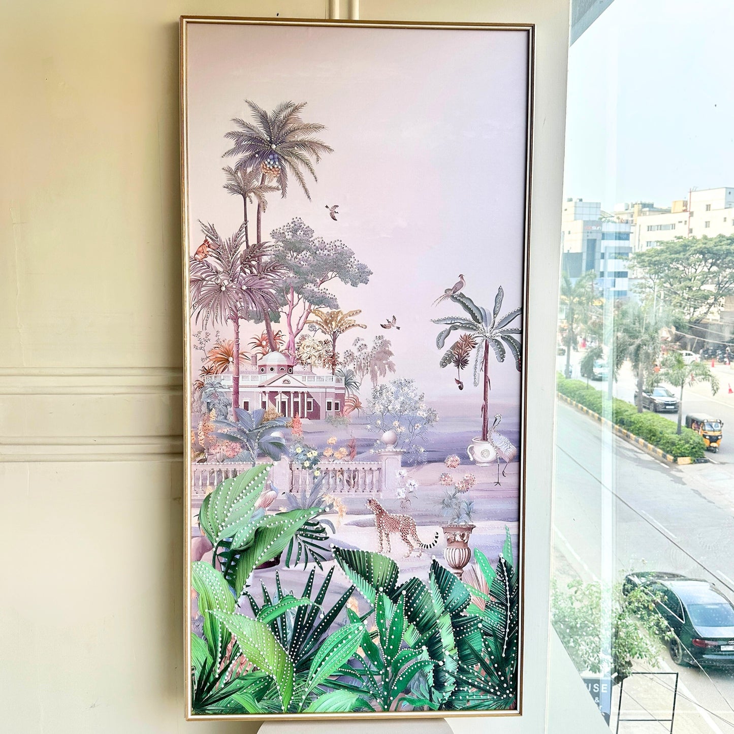 Vantara – Natural Silk Textured Art with Diamond & Pearl Detailing ~ 5.5 ft x 3 ft