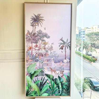 Vantara – Natural Silk Textured Art with Diamond & Pearl Detailing ~ 5.5 ft x 3 ft