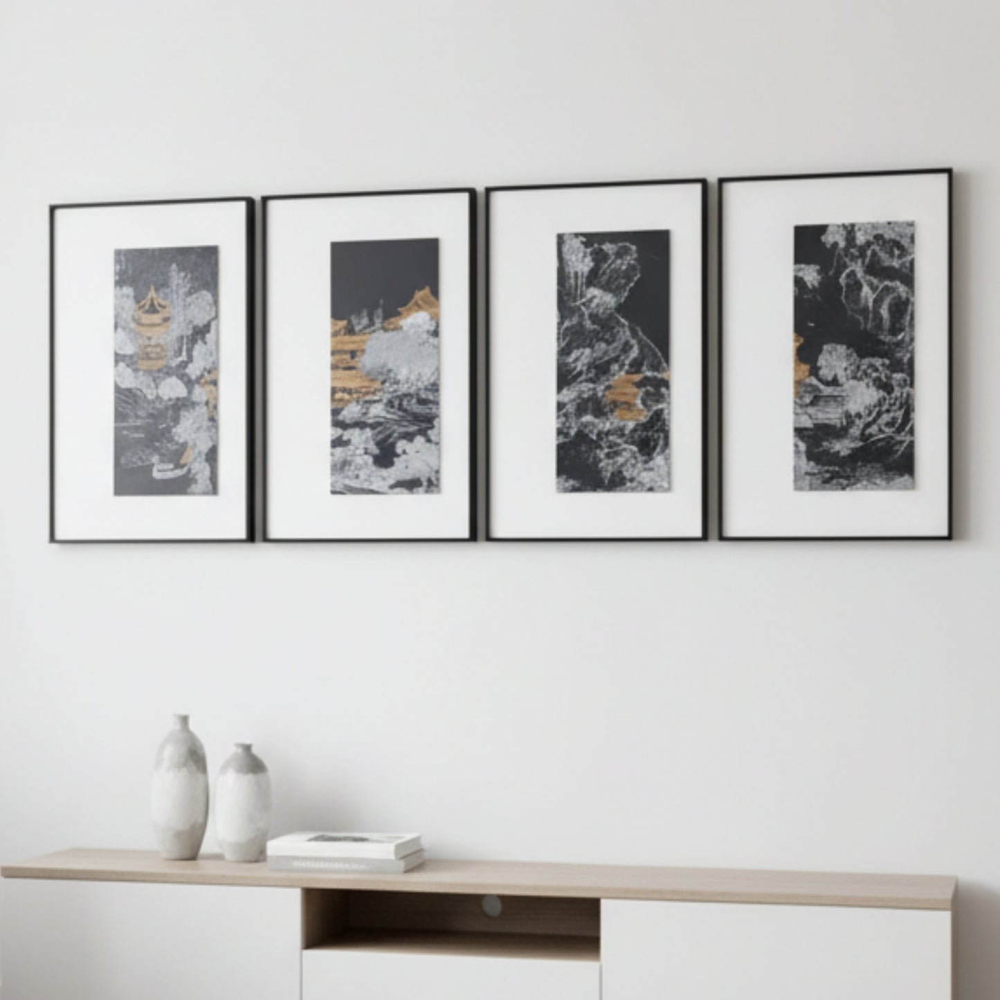 Tales of the Noble Court - Leather & Silk Textured Premium Wall Art (Set of 4) ~ 5.5 Ft Long