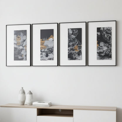 Tales of the Noble Court - Leather & Silk Textured Premium Wall Art (Set of 4) ~ 5.5 Ft Long