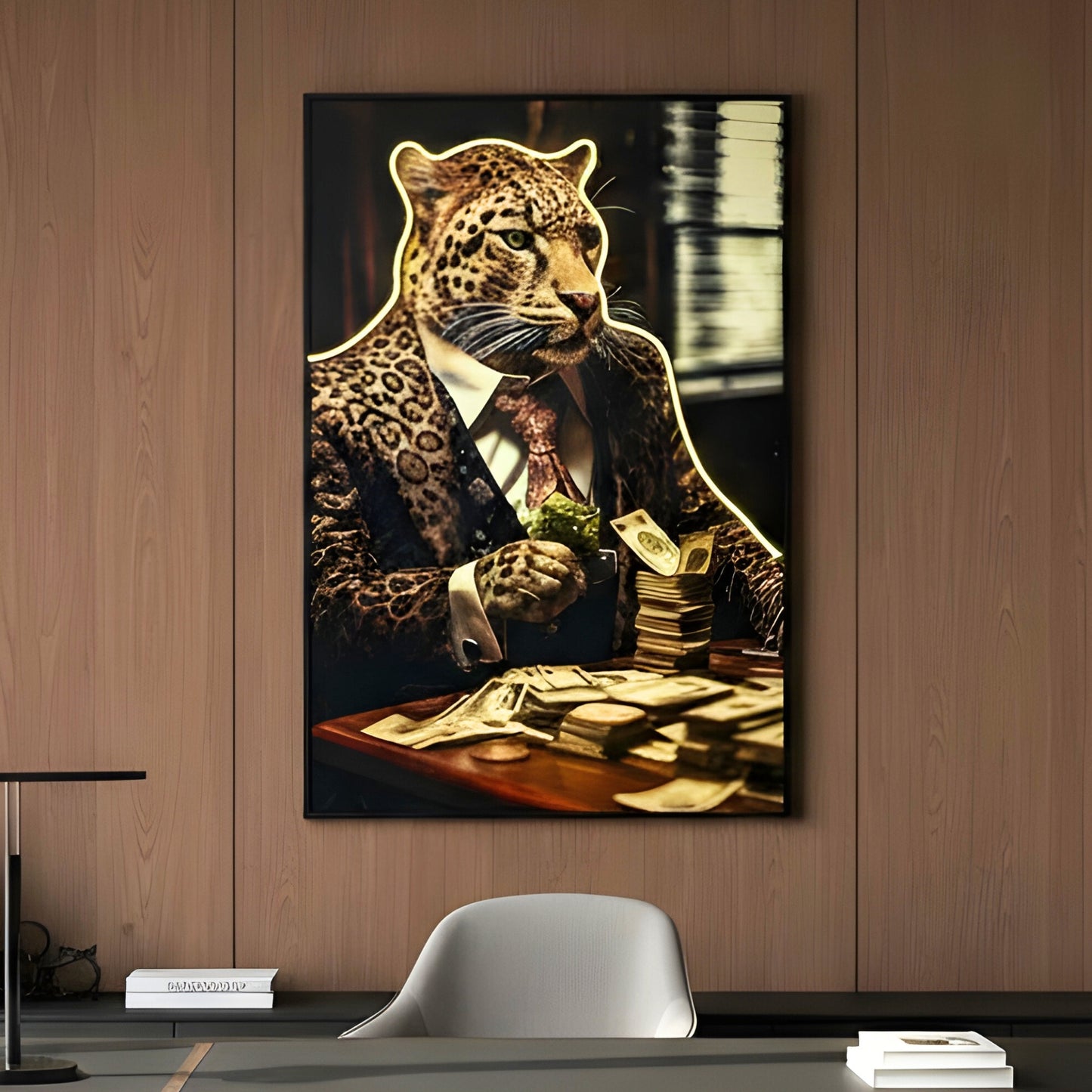 Poker Face - Leopard themed LED Wall Art ~ 3 ft x 4 ft