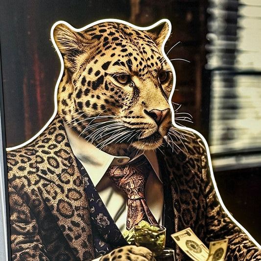 Poker Face - Leopard themed LED Wall Art ~ 3 ft x 4 ft