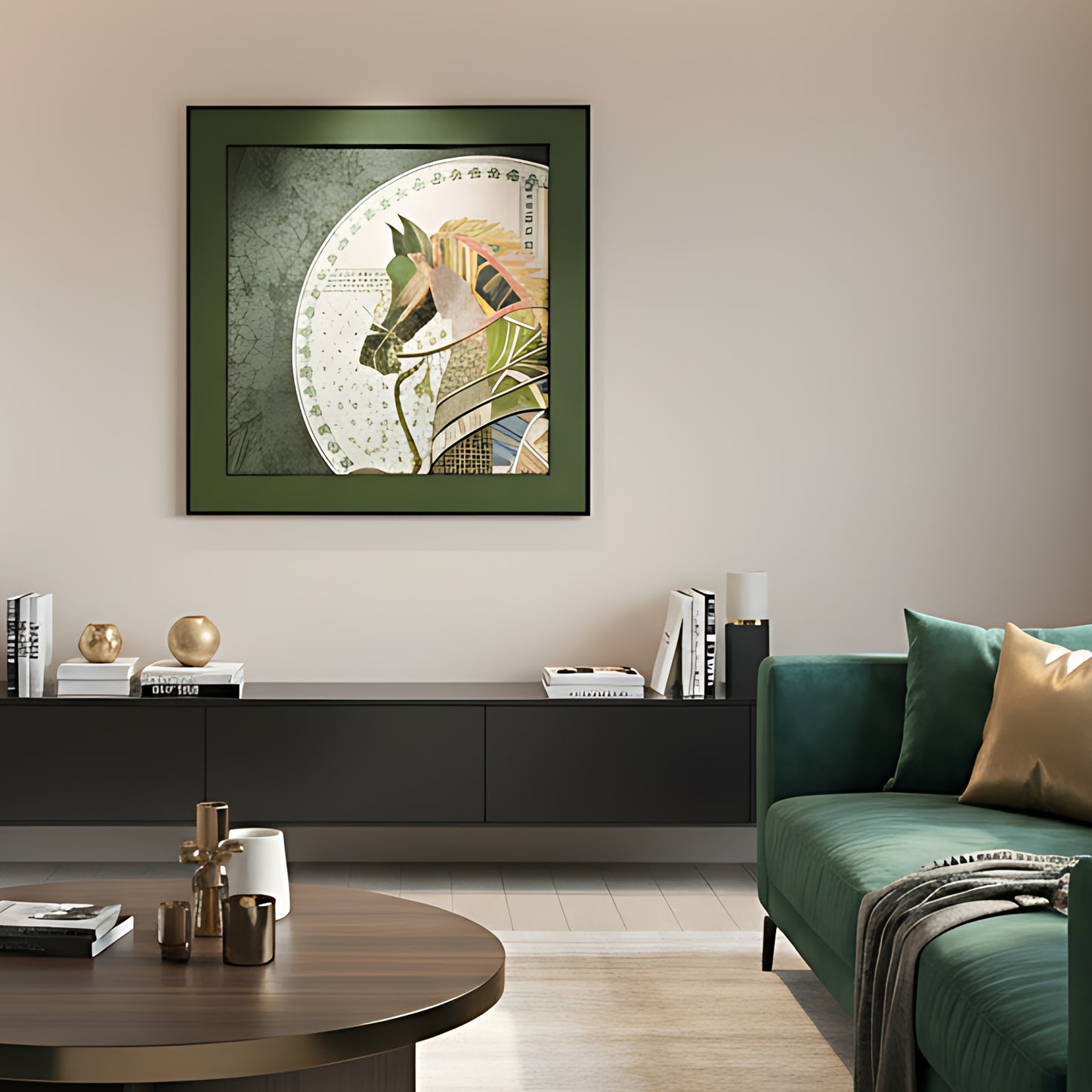 Regalia - Horse Inspired Leather 3D Wall Art (Green & Gold) ~ 3.5 x 3.5 feet