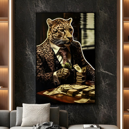 Poker Face - Leopard themed LED Wall Art ~ 3 ft x 4 ft