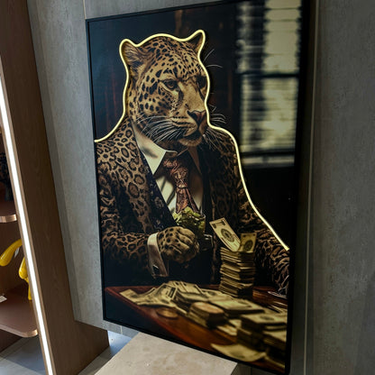 Poker Face - Leopard themed LED Wall Art ~ 3 ft x 4 ft