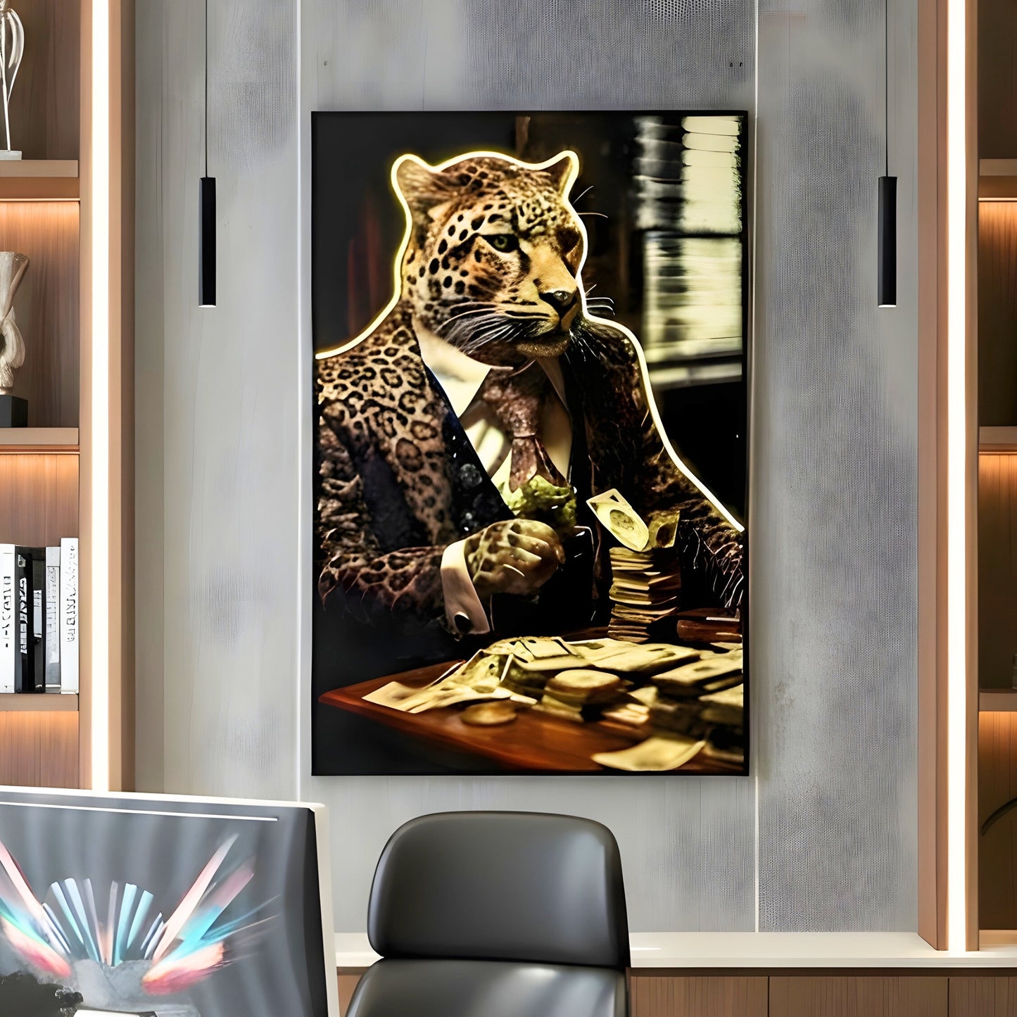 Poker Face - Leopard themed LED Wall Art ~ 3 ft x 4 ft