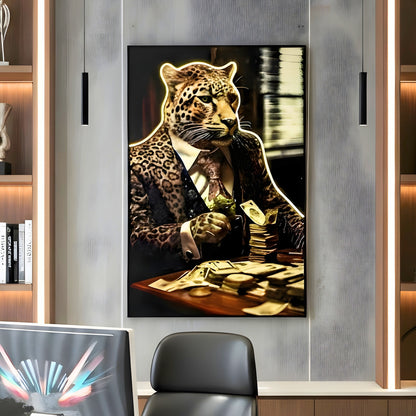 Poker Face - Leopard themed LED Wall Art ~ 3 ft x 4 ft