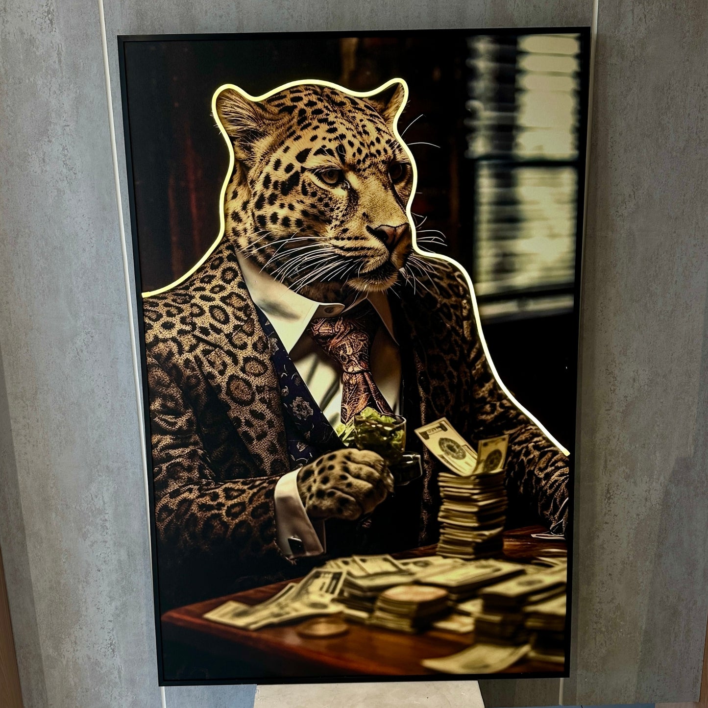 Poker Face - Leopard themed LED Wall Art ~ 3 ft x 4 ft