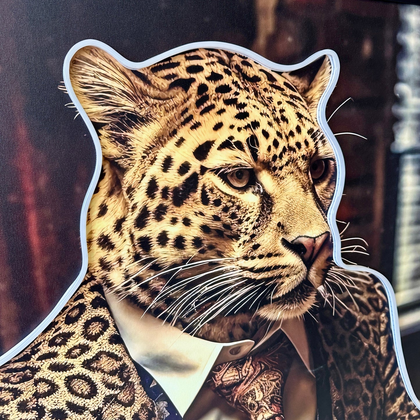 Poker Face - Leopard themed LED Wall Art ~ 3 ft x 4 ft