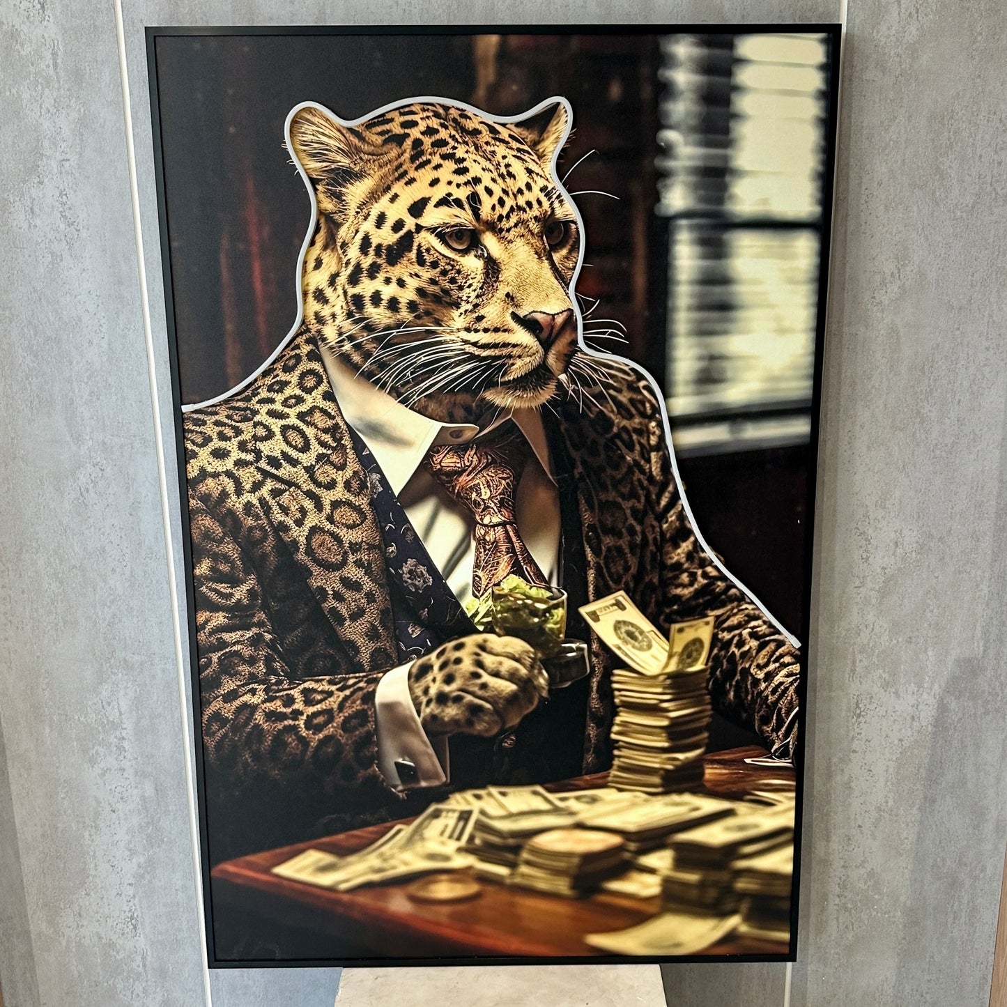 Poker Face - Leopard themed LED Wall Art ~ 3 ft x 4 ft
