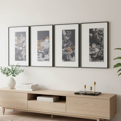 Tales of the Noble Court - Leather & Silk Textured Premium Wall Art (Set of 4) ~ 5.5 Ft Long