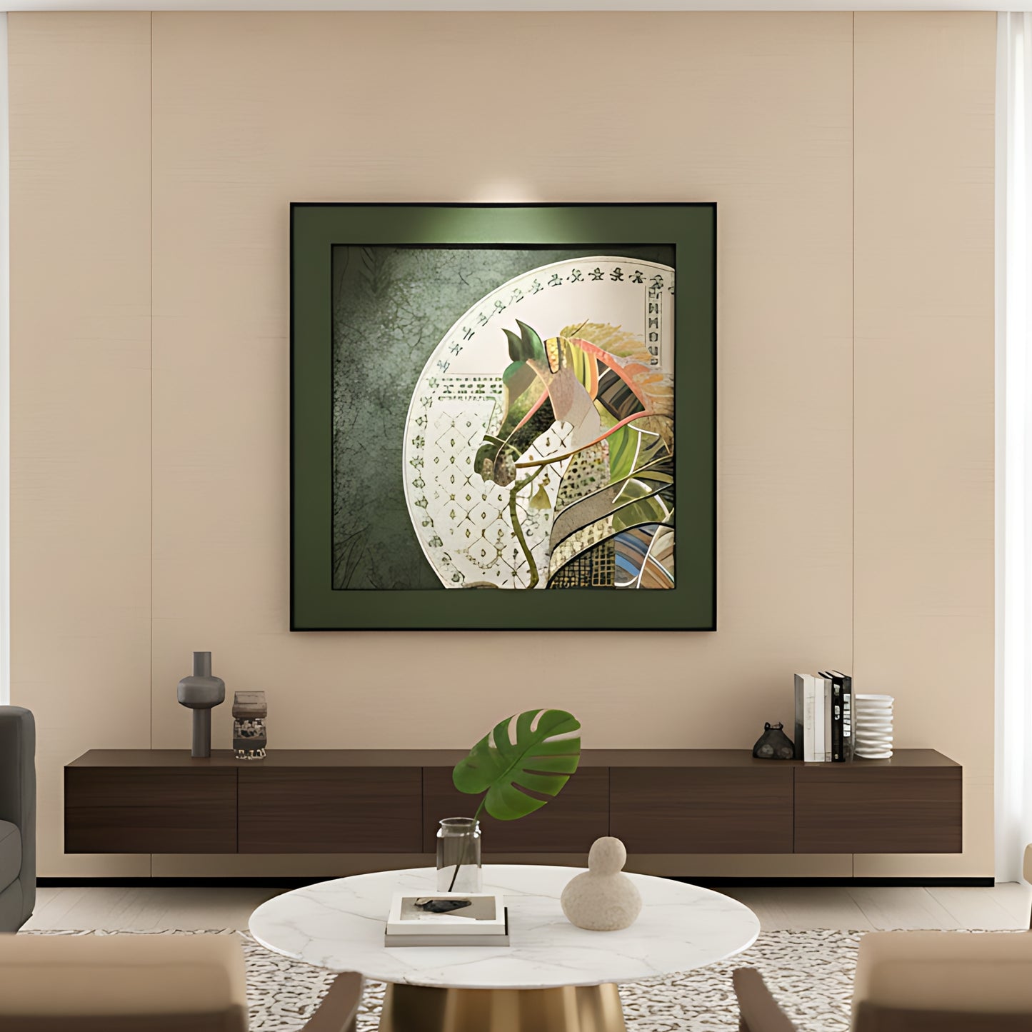 Regalia - Horse Inspired Leather 3D Wall Art (Green & Gold) ~ 3.5 x 3.5 feet