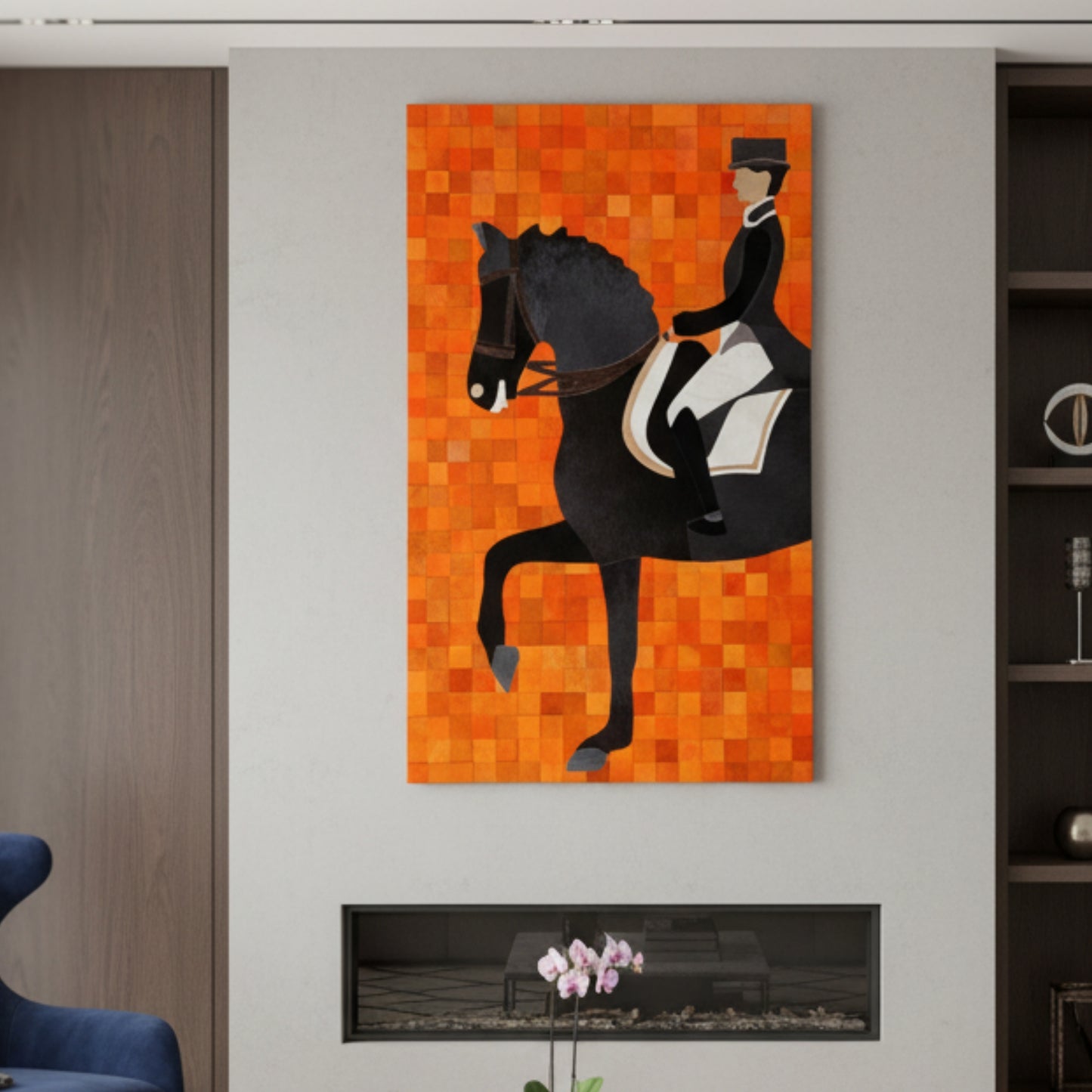 The Marshal - Horse & Rider Bovine Leather Wall Art ~ 5 feet